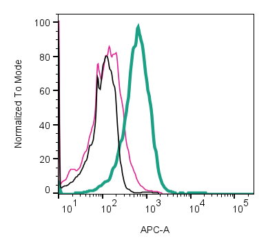 Cell surface detection of CHRM3 by indirect flow cytometry in live intact human Jurkat T-cell leukemia cell line: