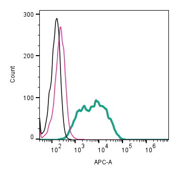 Cell surface detection of NMDAR1 by indirect flow cytometry in live intact human MEG-01 megakaryoblastic leukemia cells: